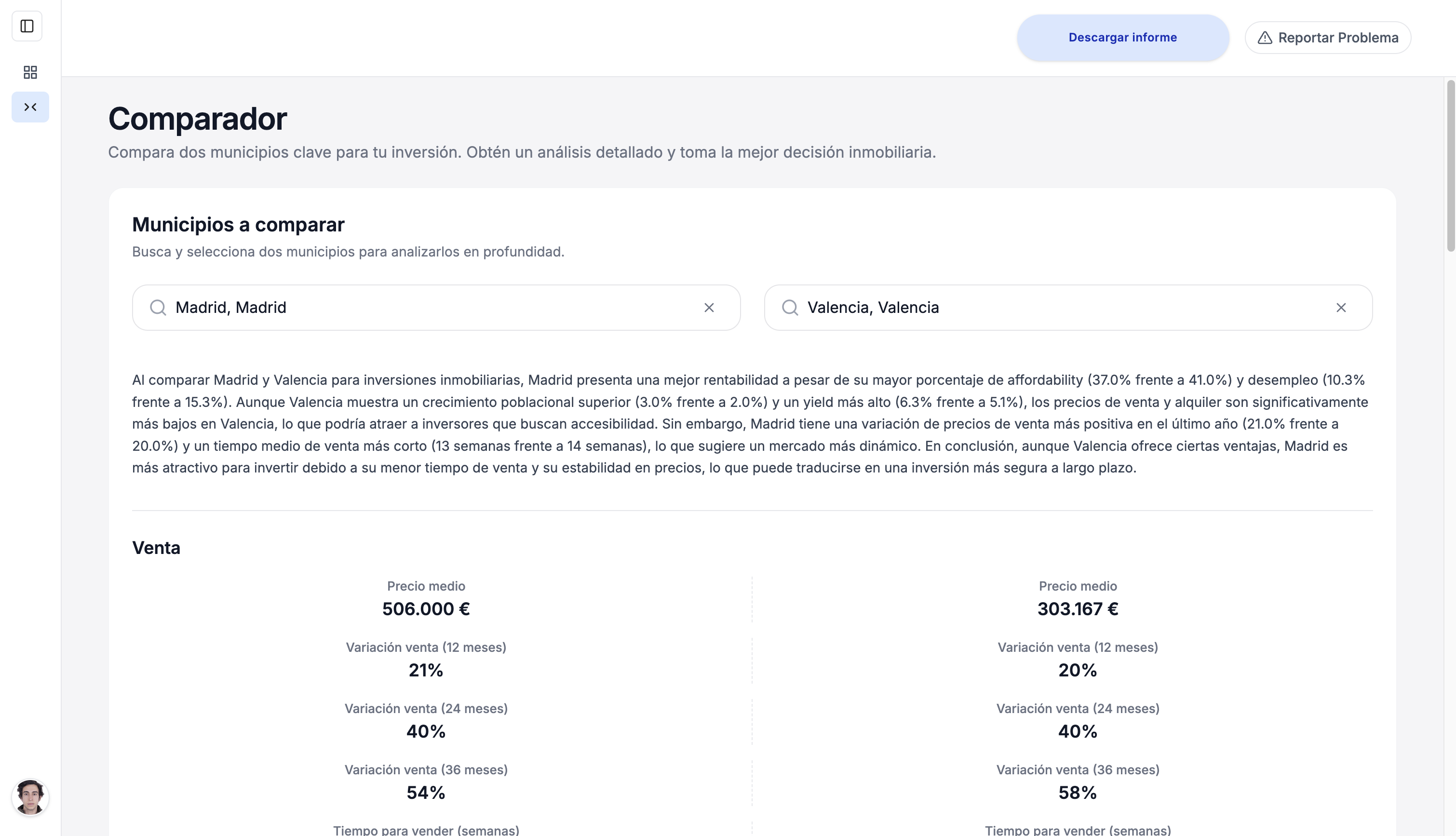 InvestMap comparador de municipios